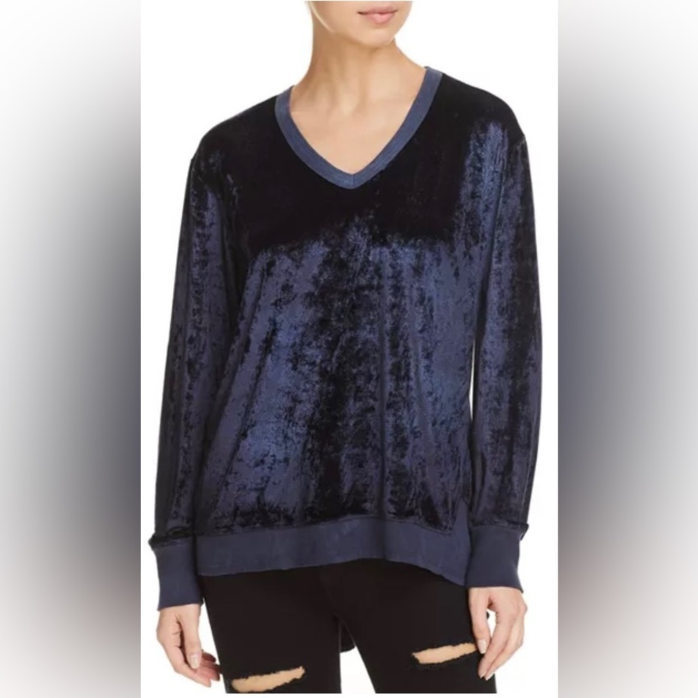 NEW Wilt Women’s Velvet Asymmetric Oversized Sweatshirt Navy Size S